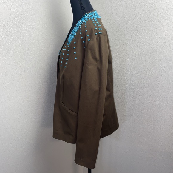 Victor Costa Blazer Women's‎ 1X brown with turquoise bead embellishments lined - Picture 3 of 12